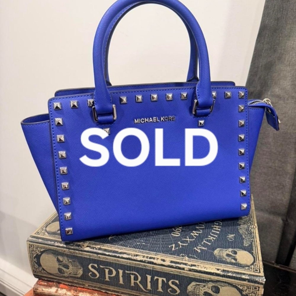 Michael Kors Blue Studded Saffiano Leather Satchel